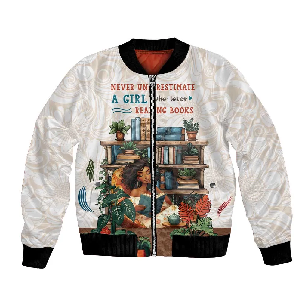 Never Underestimate A Girl Who Loves Reading Books Bomber Jacket African Book Lovers DT04