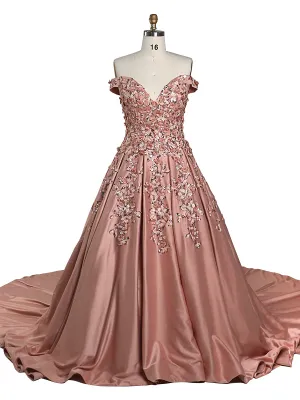 New Long Prom Dresses for Women Elegant Rose Satin Sequin Flower Photoshoot Dress