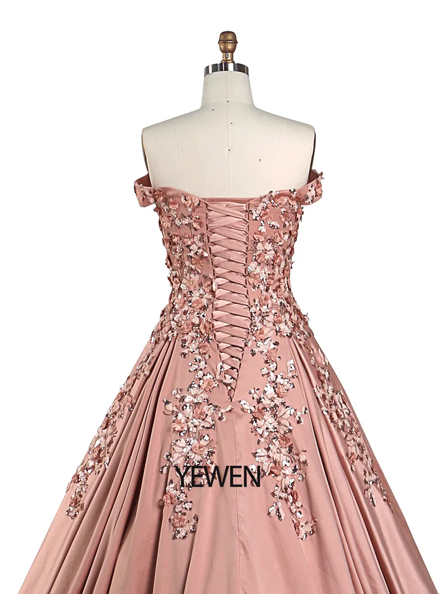 New Long Prom Dresses for Women Elegant Rose Satin Sequin Flower Photoshoot Dress
