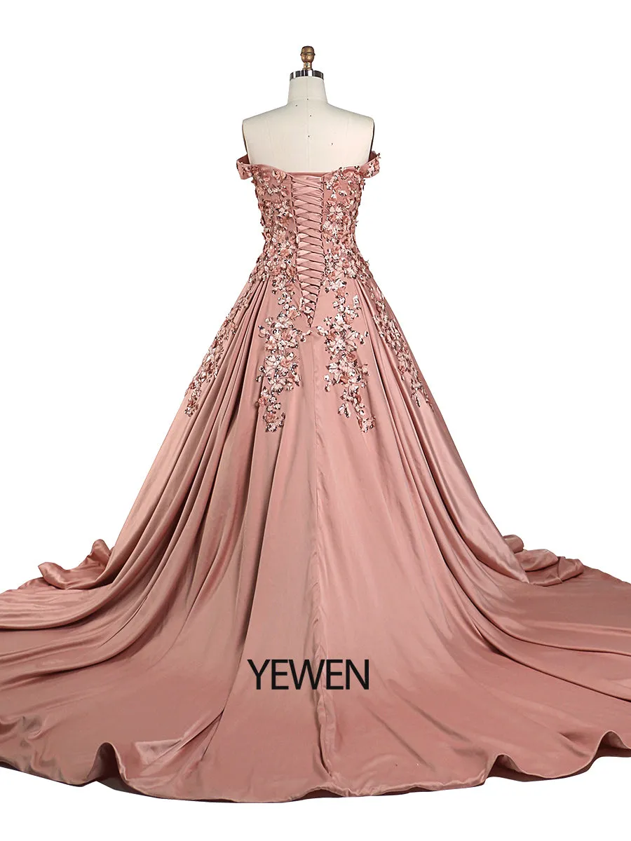 New Long Prom Dresses for Women Elegant Rose Satin Sequin Flower Photoshoot Dress