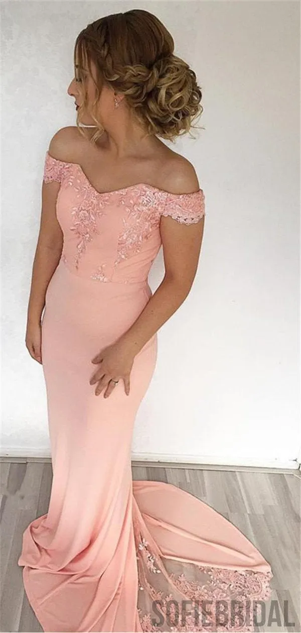 Off-shoulder Mermaid Lace Appliques Prom Dresses With Train, PD0026