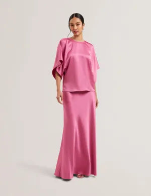 Ontarii Bias Cut Satin Maxi Skirt Brt-Pink
