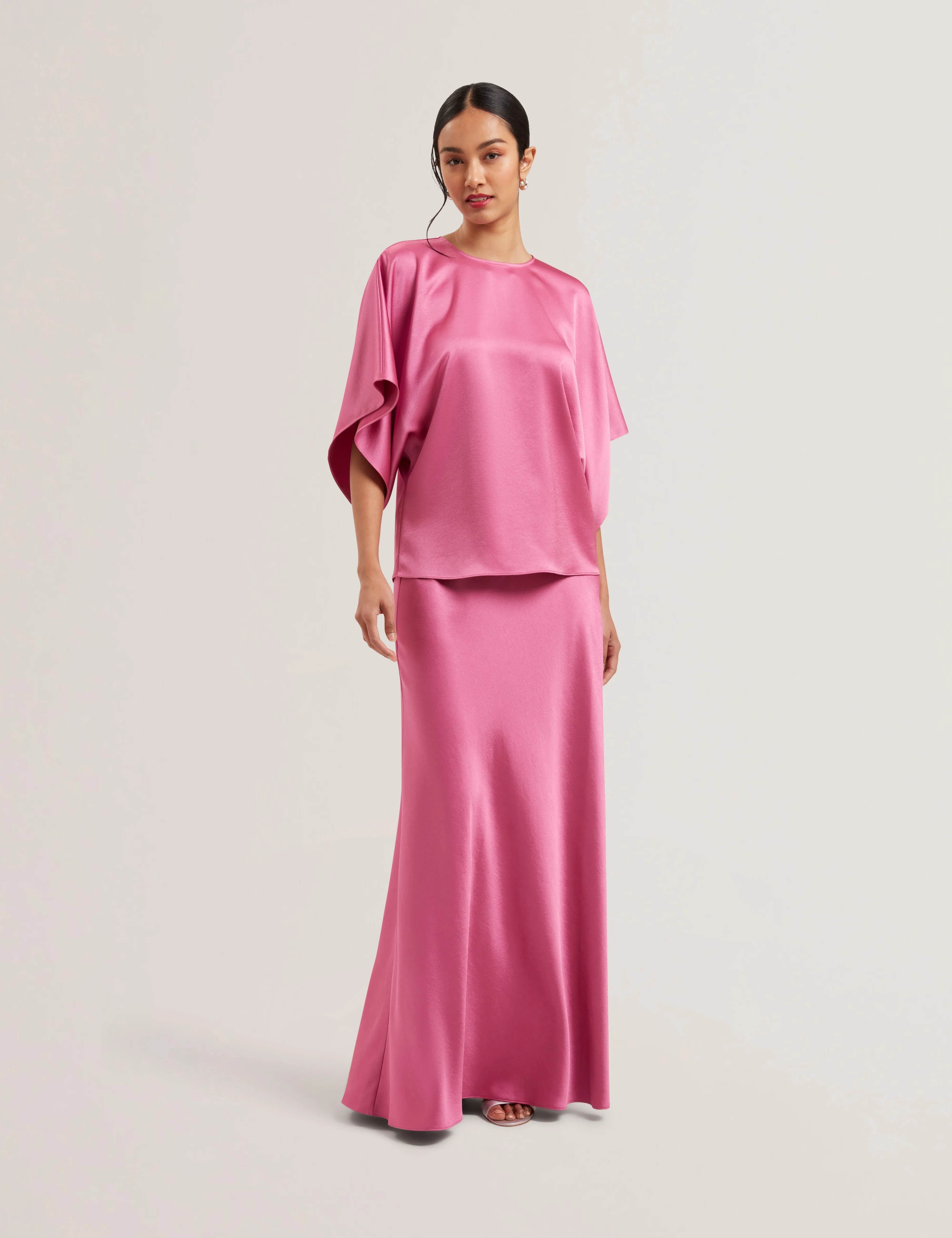 Ontarii Bias Cut Satin Maxi Skirt Brt-Pink