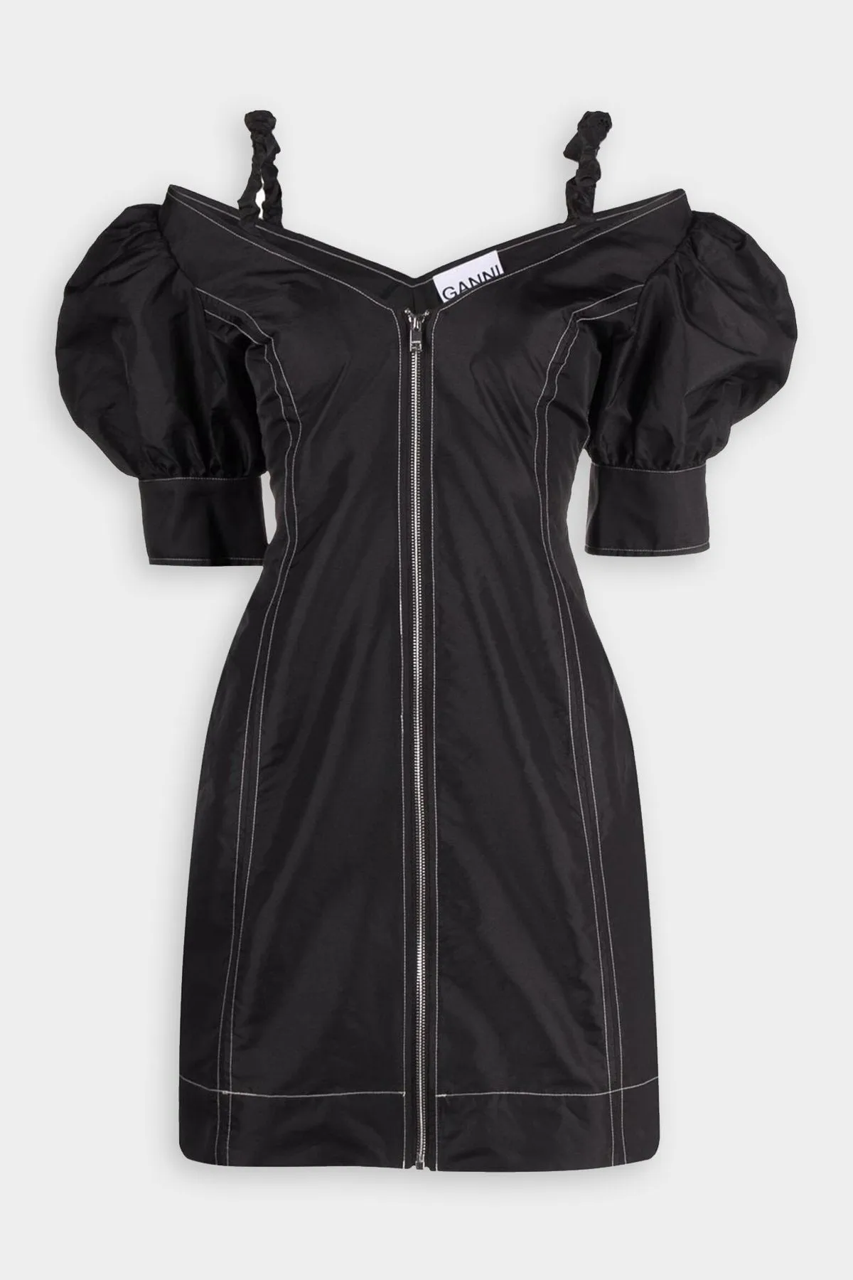 Open V-Neck Mini Dress in Black