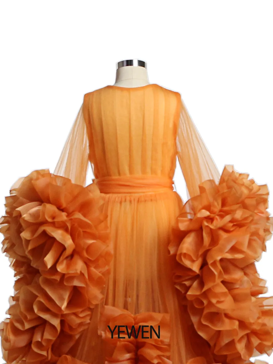 Organza Ruffles Little Flower Girls Dresses for Weddings Baby Party Frocks Sexy Children Photography Dress Outfit YEWEN