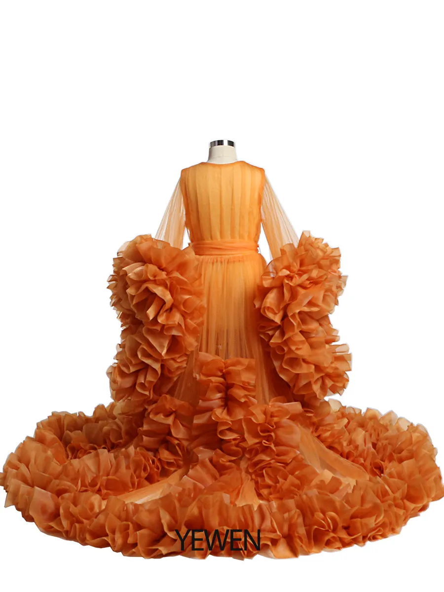 Organza Ruffles Little Flower Girls Dresses for Weddings Baby Party Frocks Sexy Children Photography Dress Outfit YEWEN
