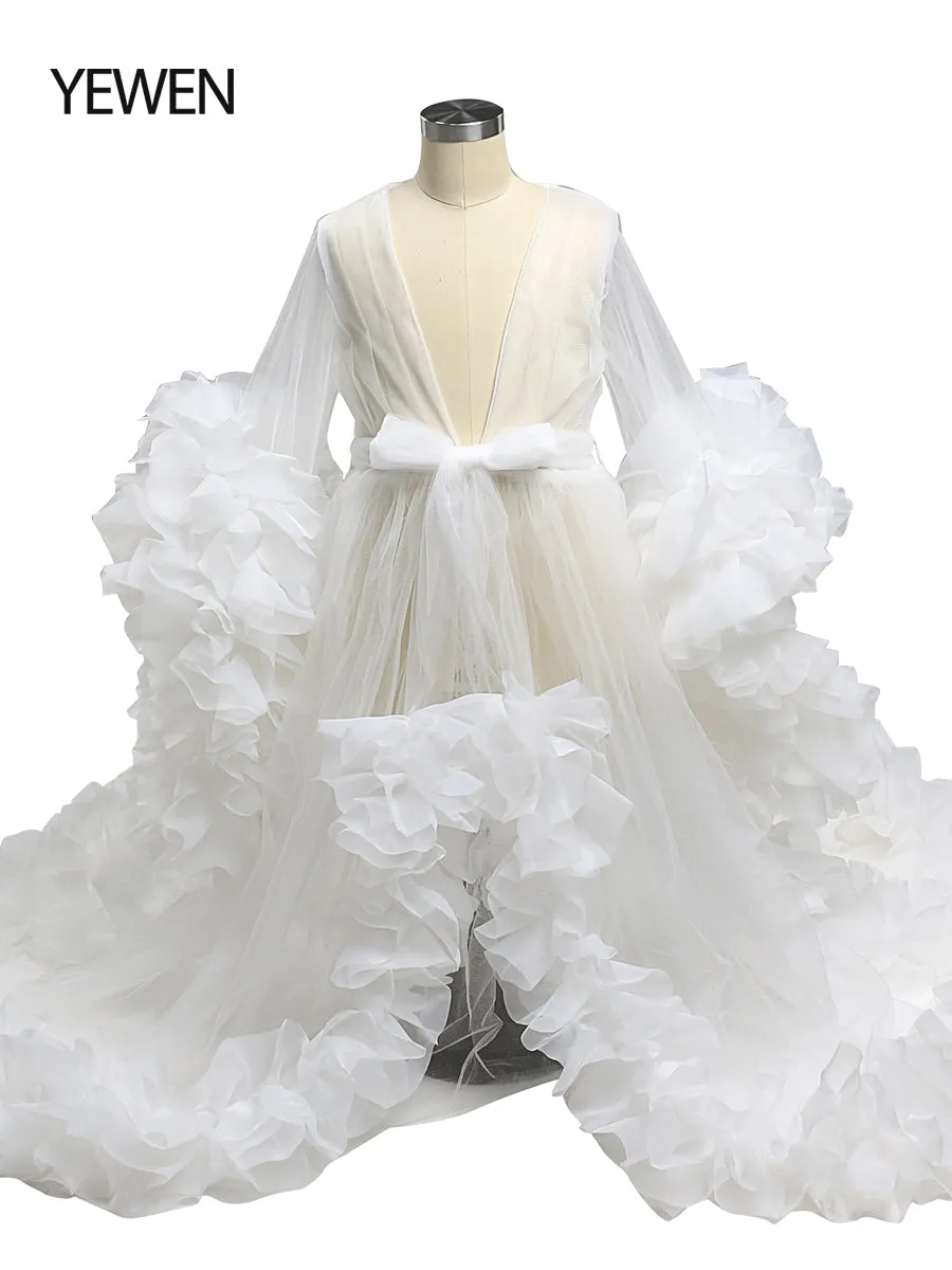 Organza Ruffles Little Flower Girls Dresses for Weddings Baby Party Frocks Sexy Children Photography Dress Outfit YEWEN