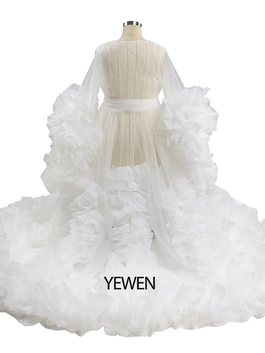 Organza Ruffles Little Flower Girls Dresses for Weddings Baby Party Frocks Sexy Children Photography Dress Outfit YEWEN