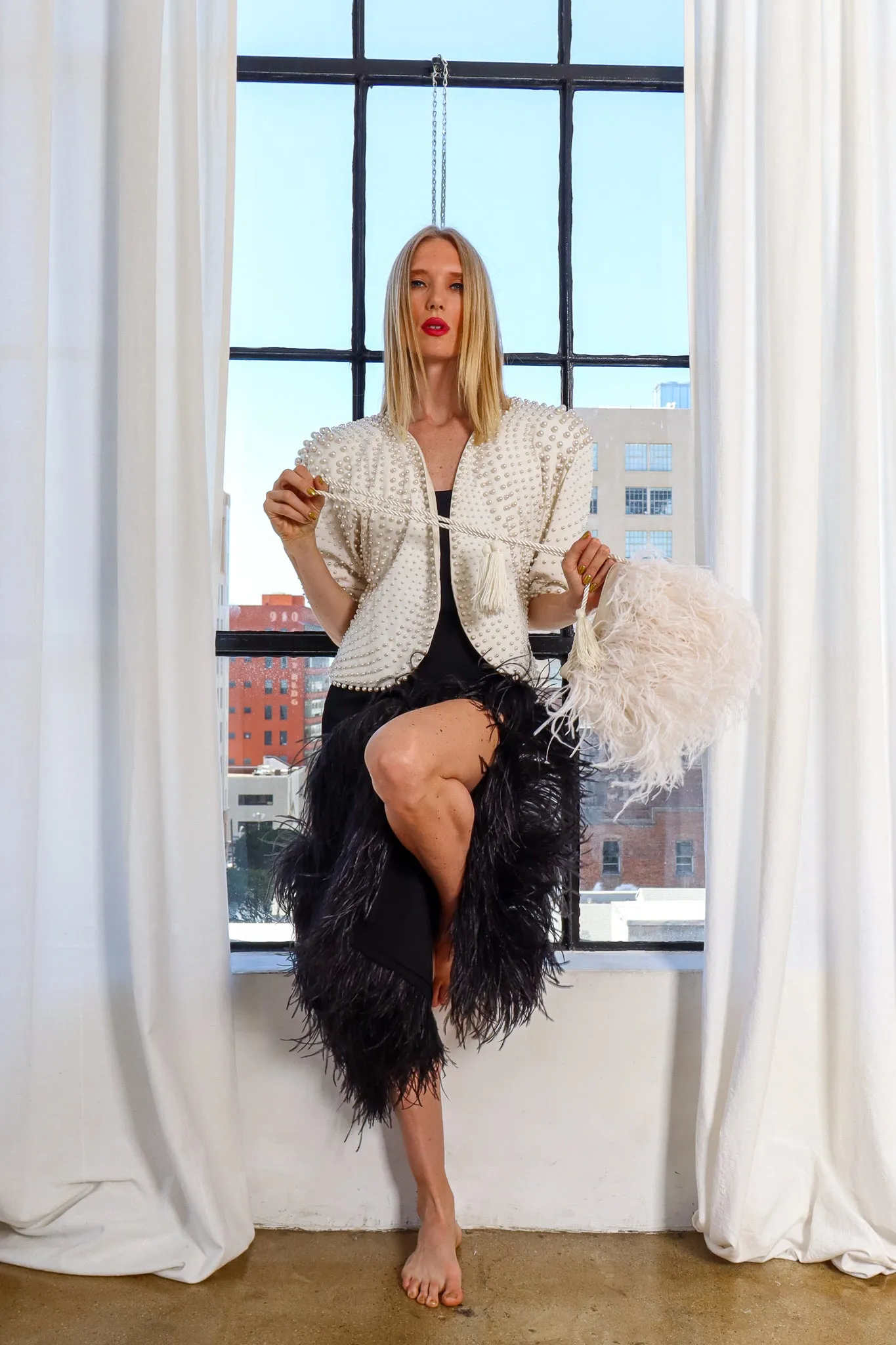 Ostrich Feather Pencil Skirt