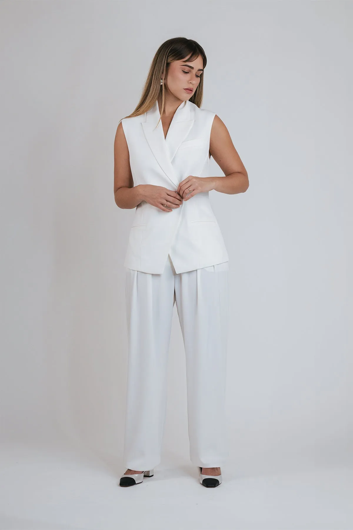 Oversized Vest in Ivory Crepe