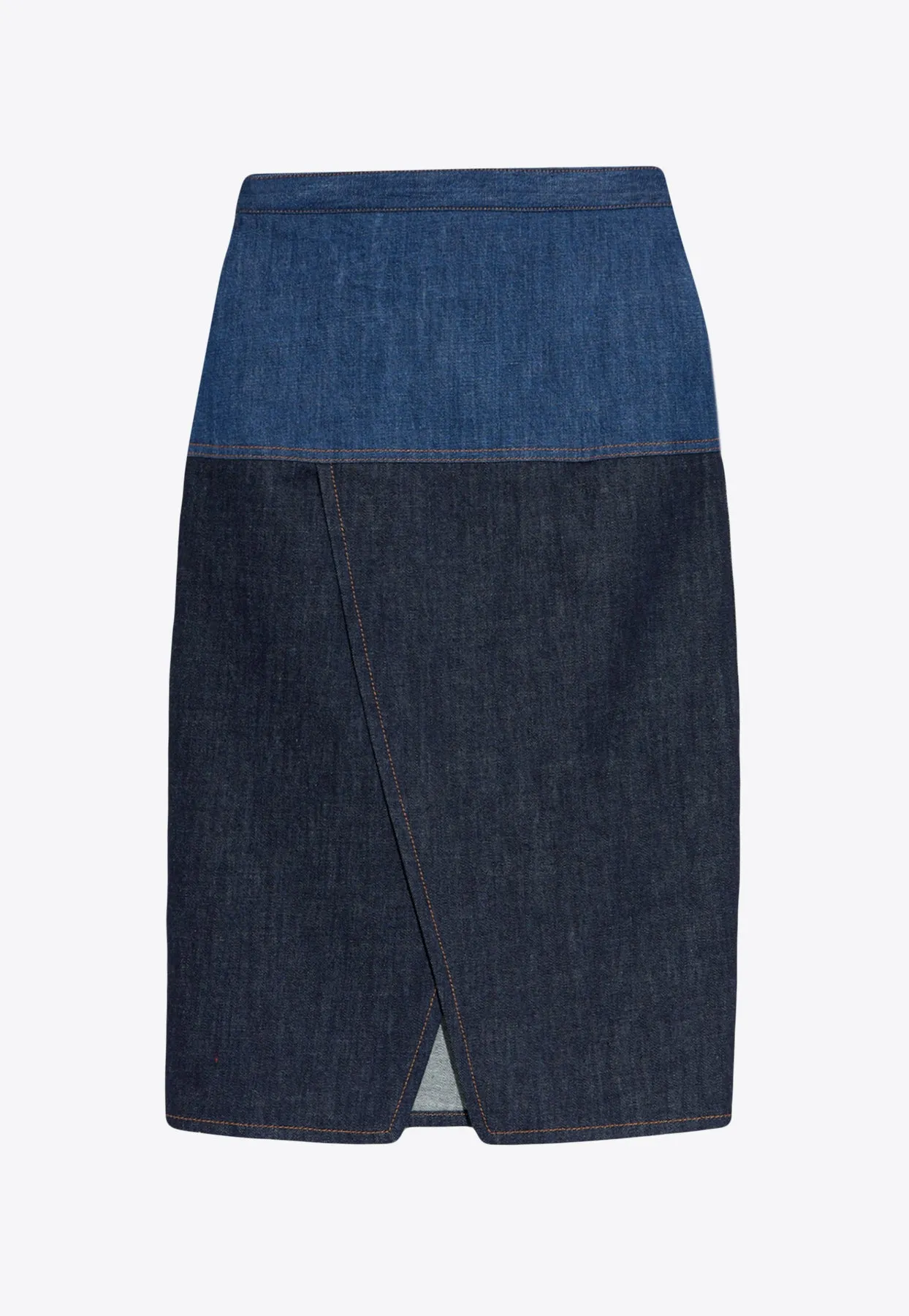 Paneled Denim Pencil Skirt