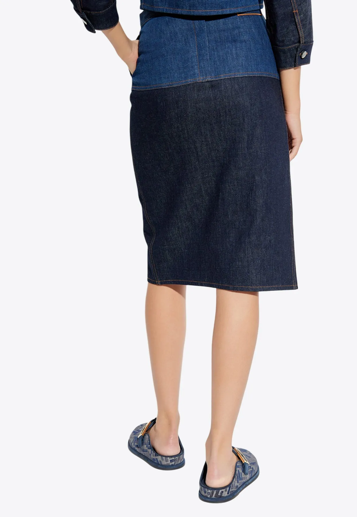 Paneled Denim Pencil Skirt