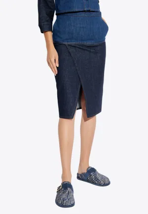 Paneled Denim Pencil Skirt