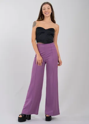 Pantalón Wide Leg Cintura Alta Costuras