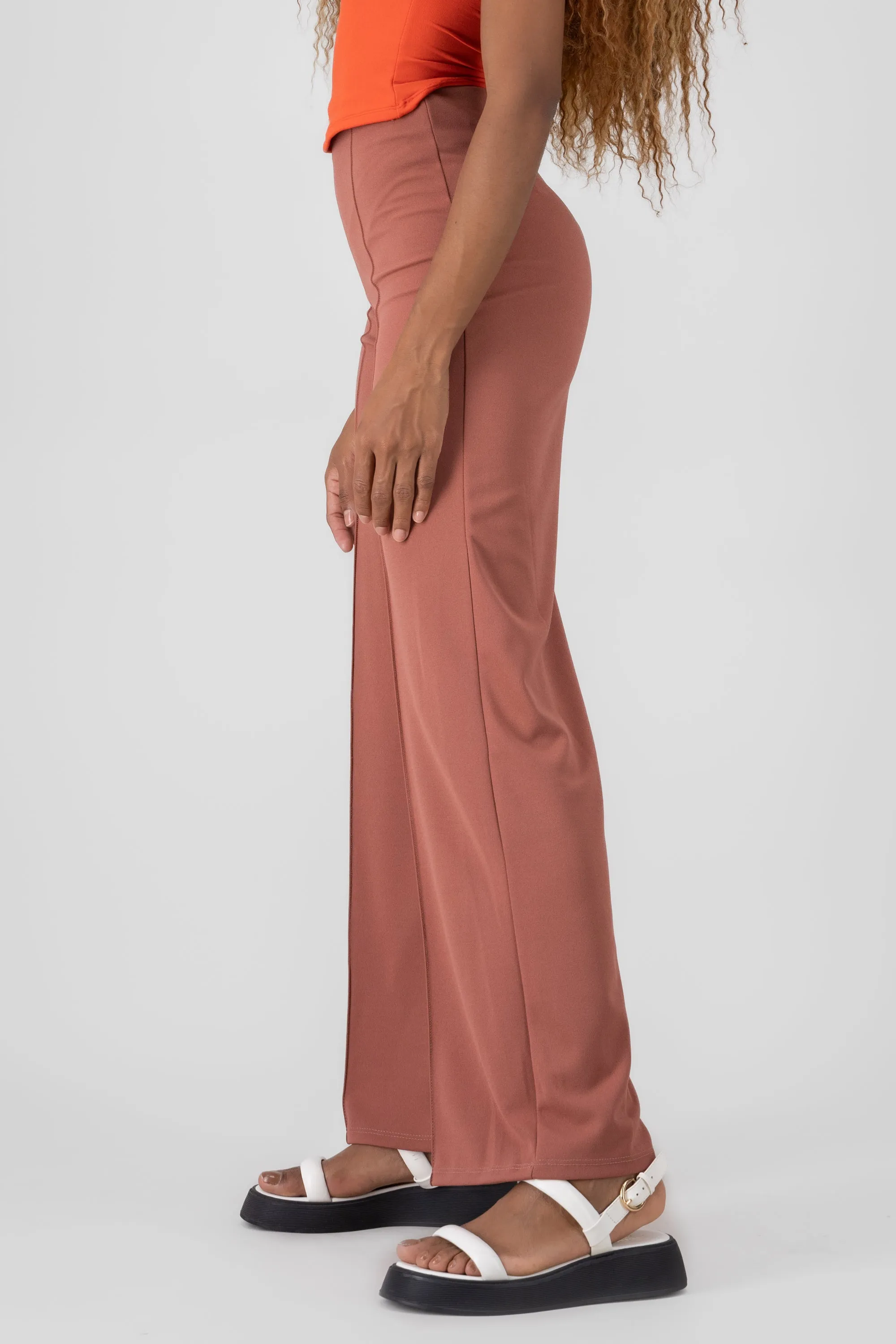 Pantalón Wide Leg Cintura Alta Costuras