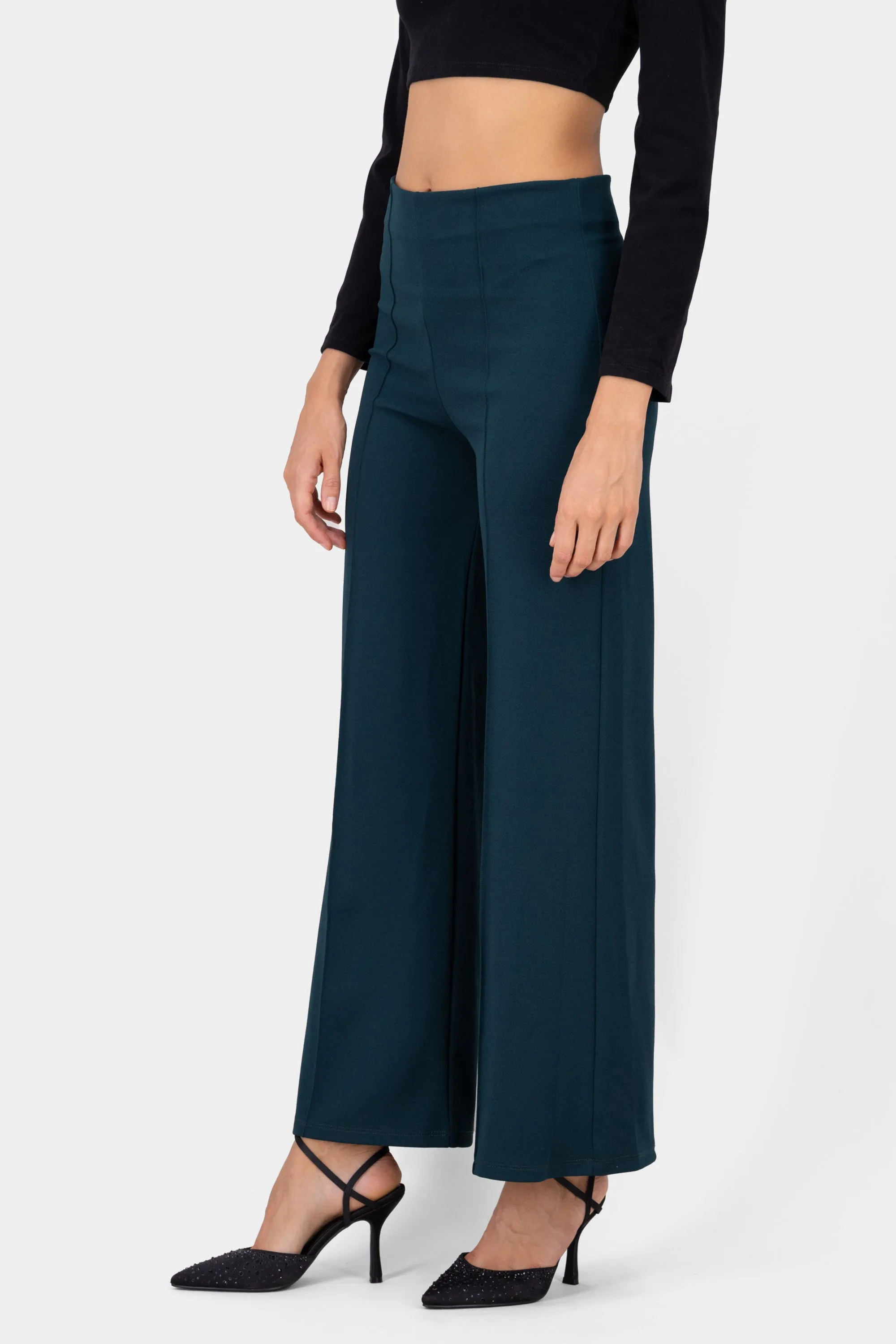 Pantalón Wide Leg Cintura Alta Costuras