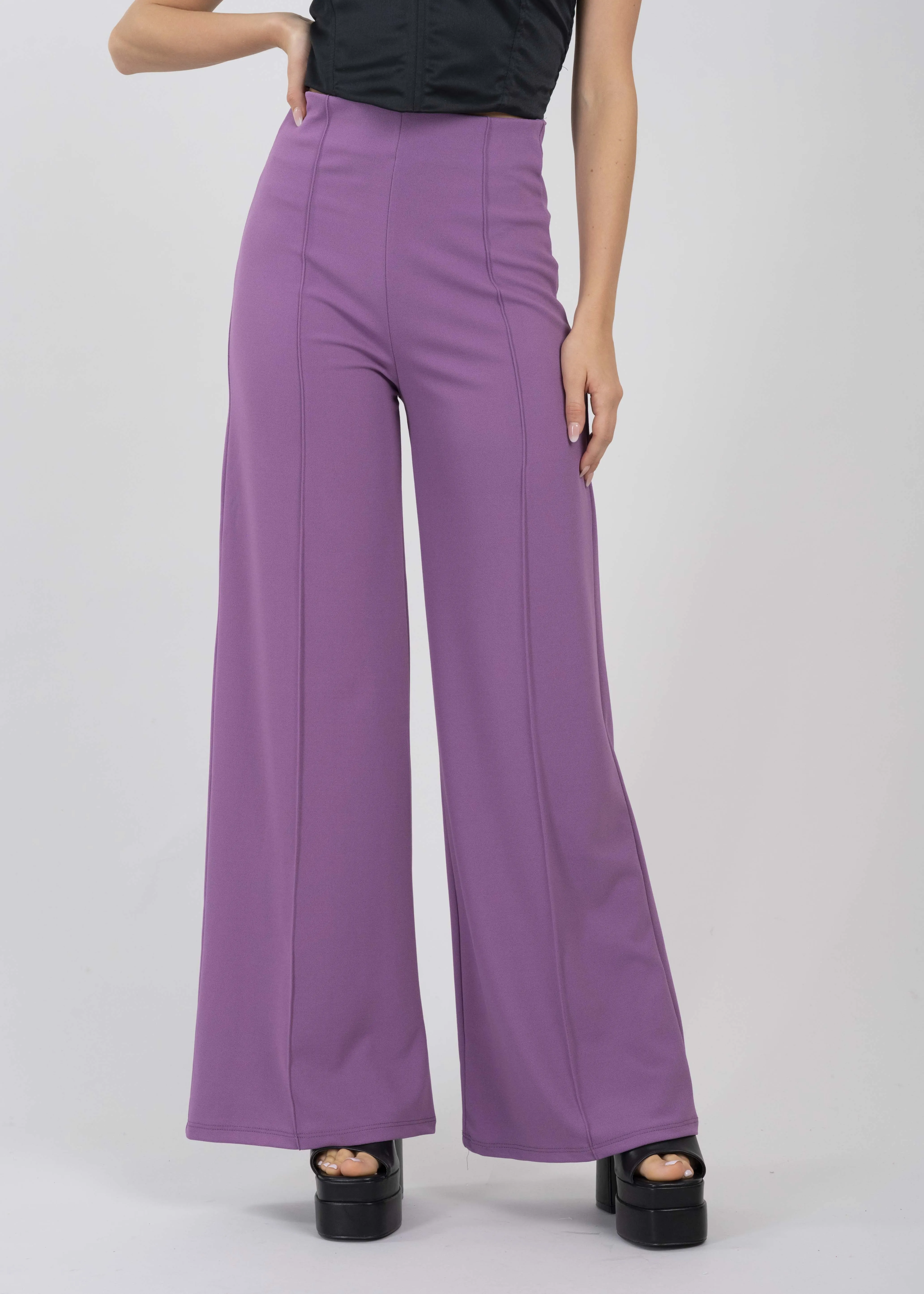 Pantalón Wide Leg Cintura Alta Costuras