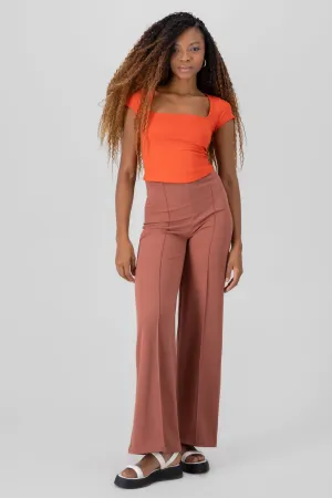 Pantalón Wide Leg Cintura Alta Costuras