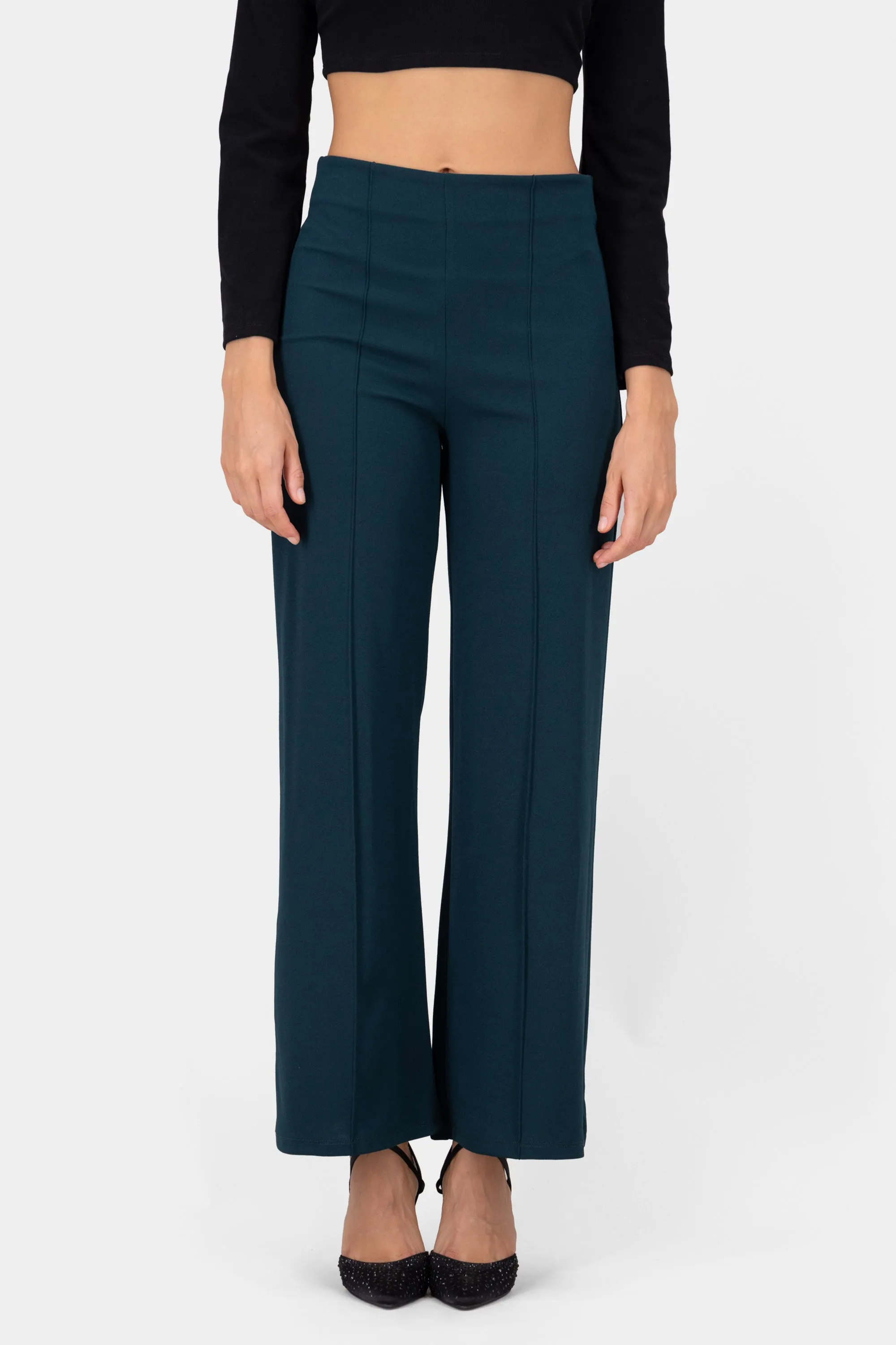 Pantalón Wide Leg Cintura Alta Costuras