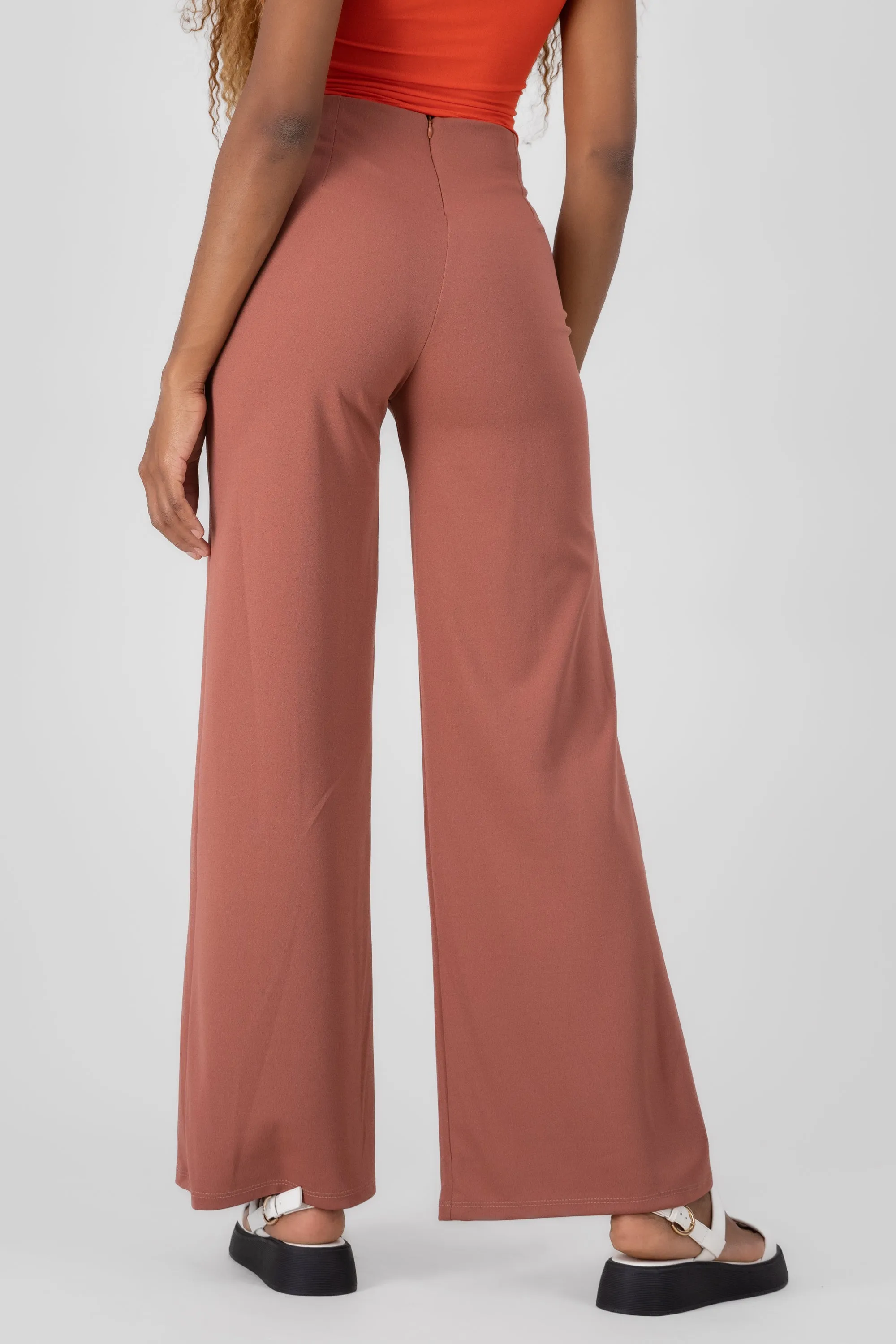 Pantalón Wide Leg Cintura Alta Costuras