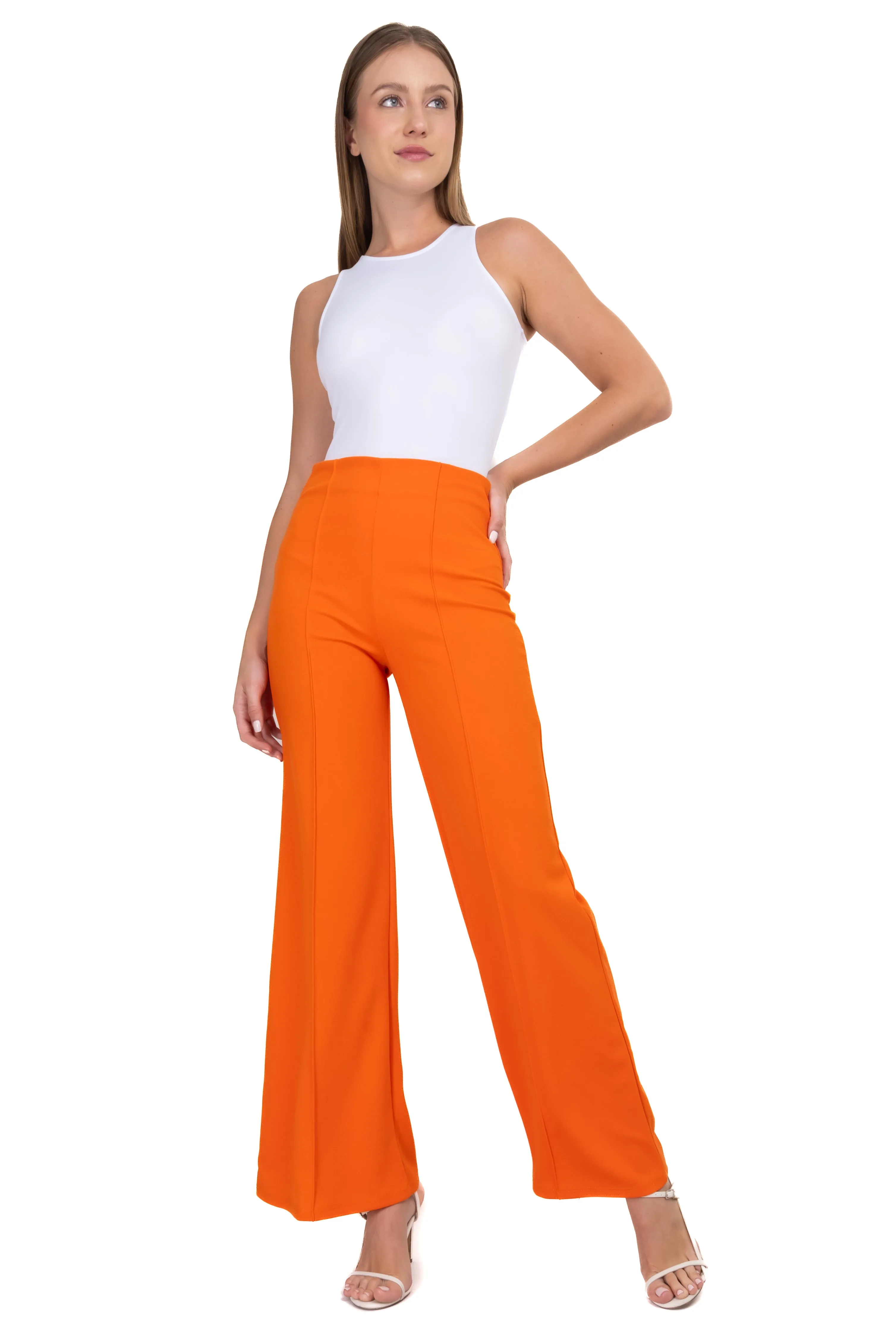 Pantalón Wide Leg Cintura Alta Costuras