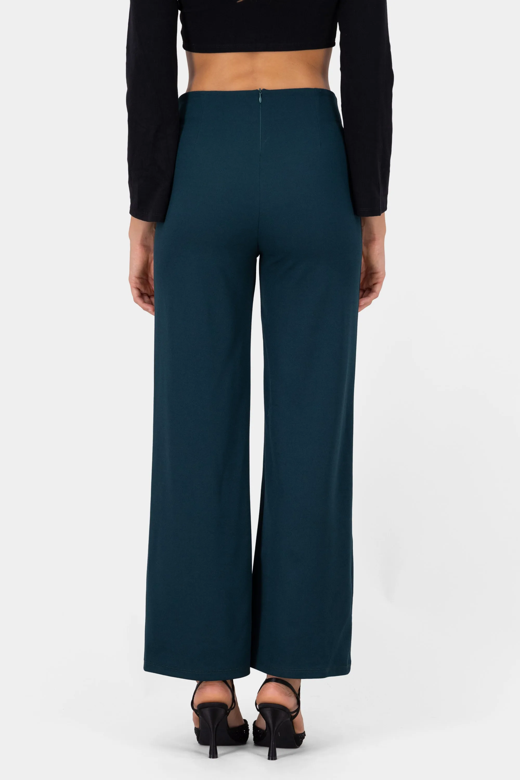 Pantalón Wide Leg Cintura Alta Costuras