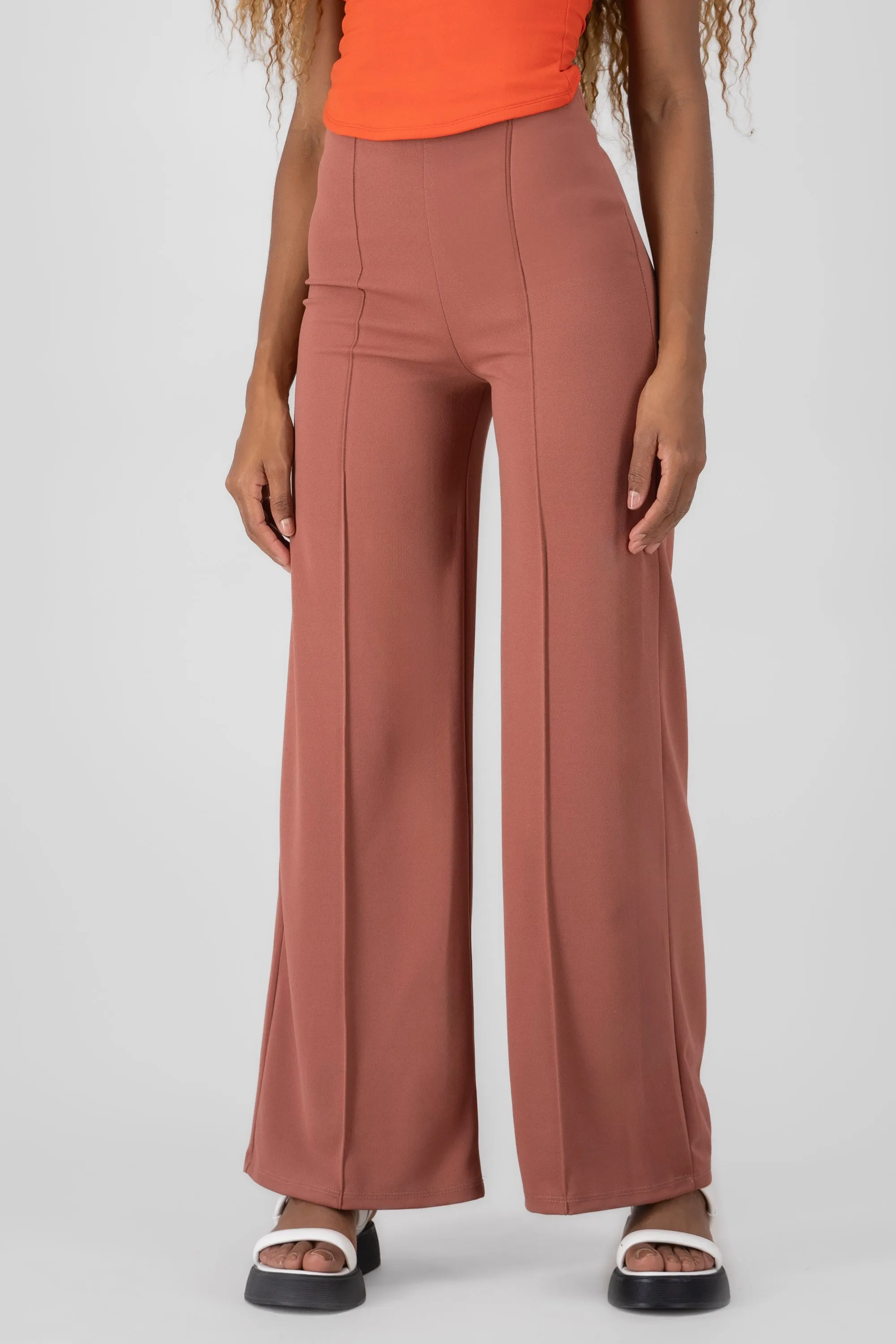 Pantalón Wide Leg Cintura Alta Costuras