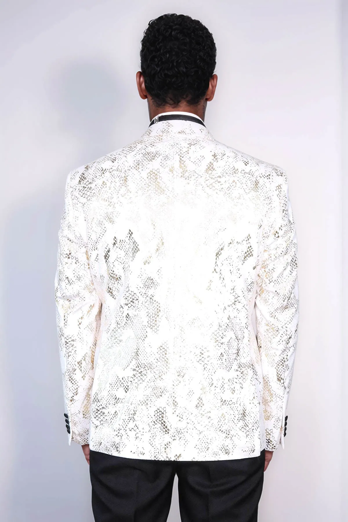 Peak Lapel Slim Fit Gold Patterned White Men Prom Blazer