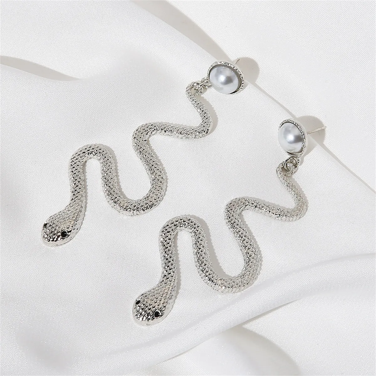 Pearl & Silver-Plated Snake Cut Drop Earrings