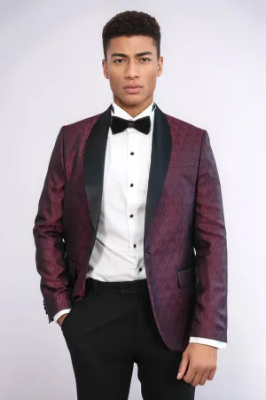 Pentagon Patterned Shawl Lapel Burgundy Men Prom Blazer - Wessi