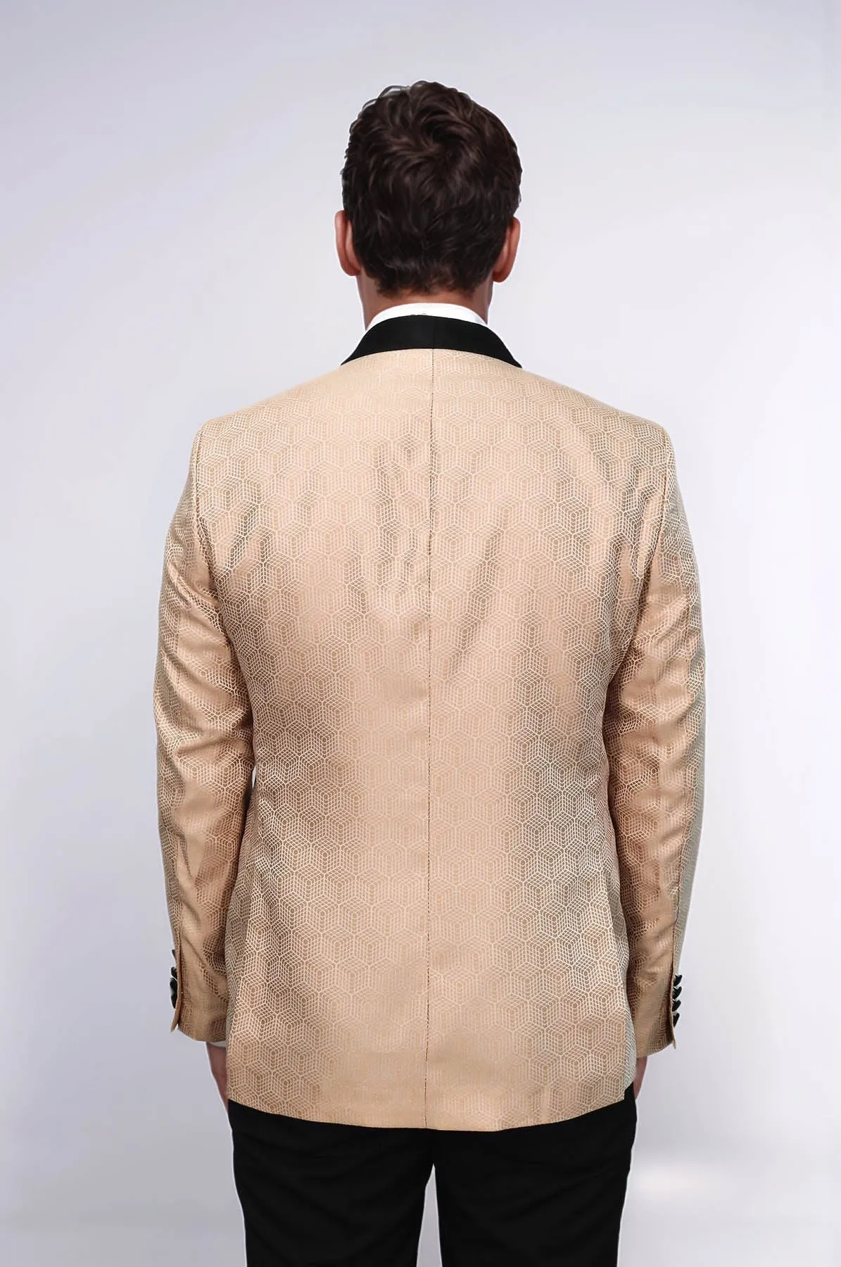 Pentagon Patterned Shawl Lapel Cream Men Prom Blazer - Wessi