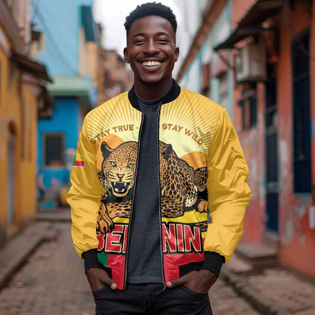 Personalised Afro Benin Leopard Bomber Jacket Stay True - Stay Wild LT15