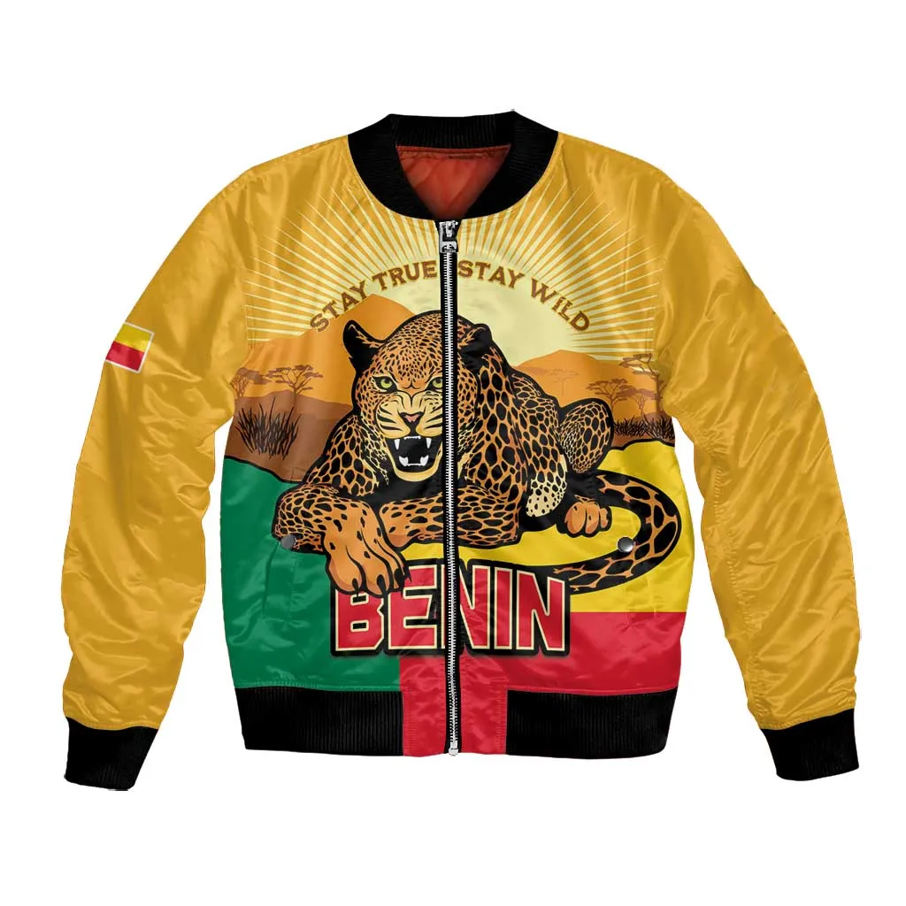 Personalised Afro Benin Leopard Bomber Jacket Stay True - Stay Wild LT15