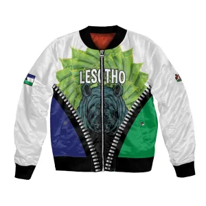 Personalised Afro Lesotho Bomber Jacket Black Rhinoceros Aloe Polyphylla LT15