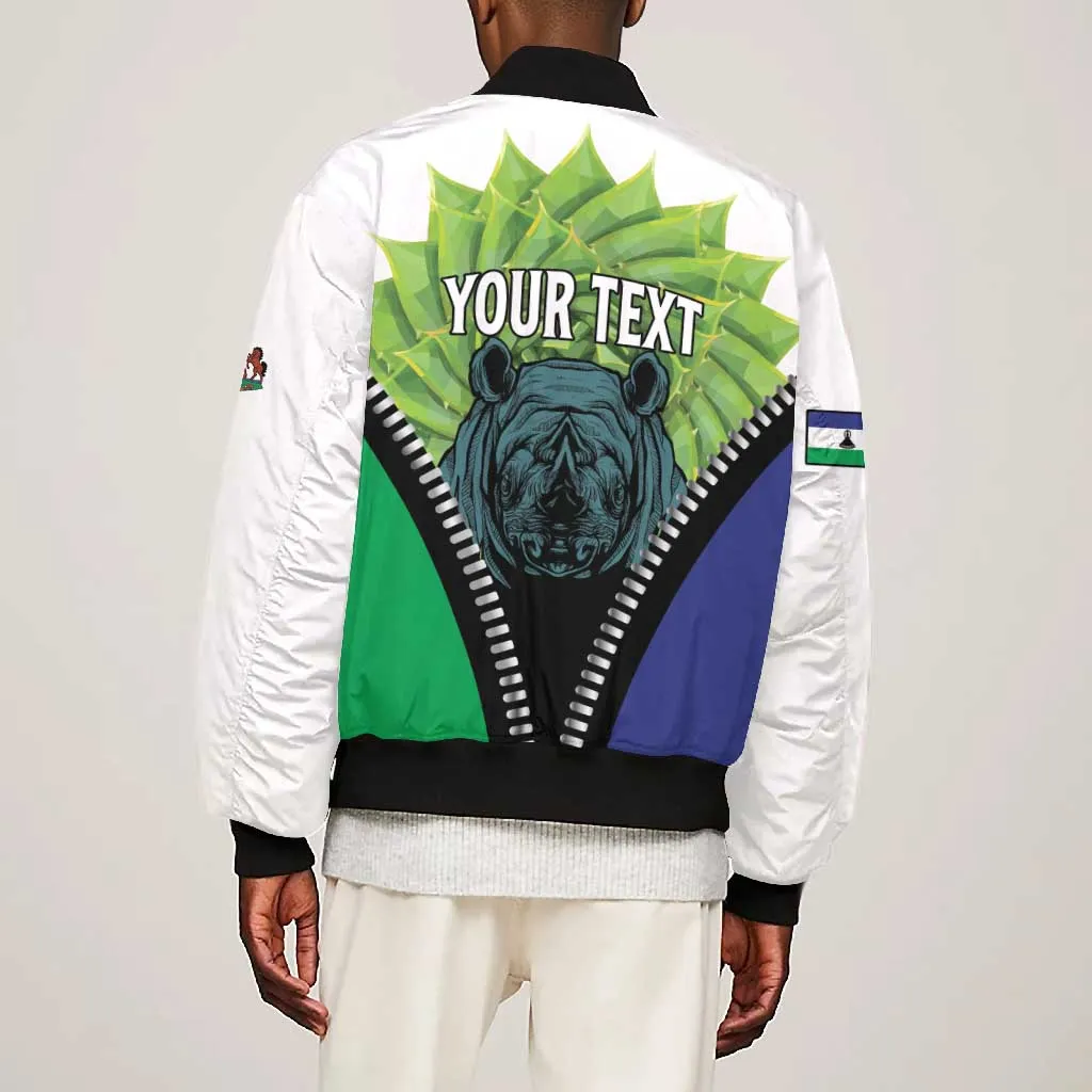 Personalised Afro Lesotho Bomber Jacket Black Rhinoceros Aloe Polyphylla LT15