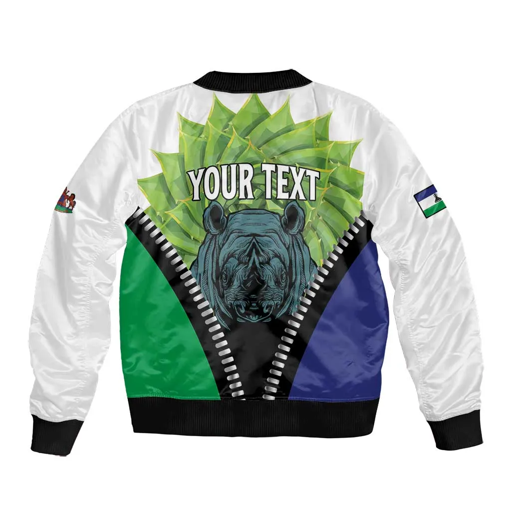 Personalised Afro Lesotho Bomber Jacket Black Rhinoceros Aloe Polyphylla LT15