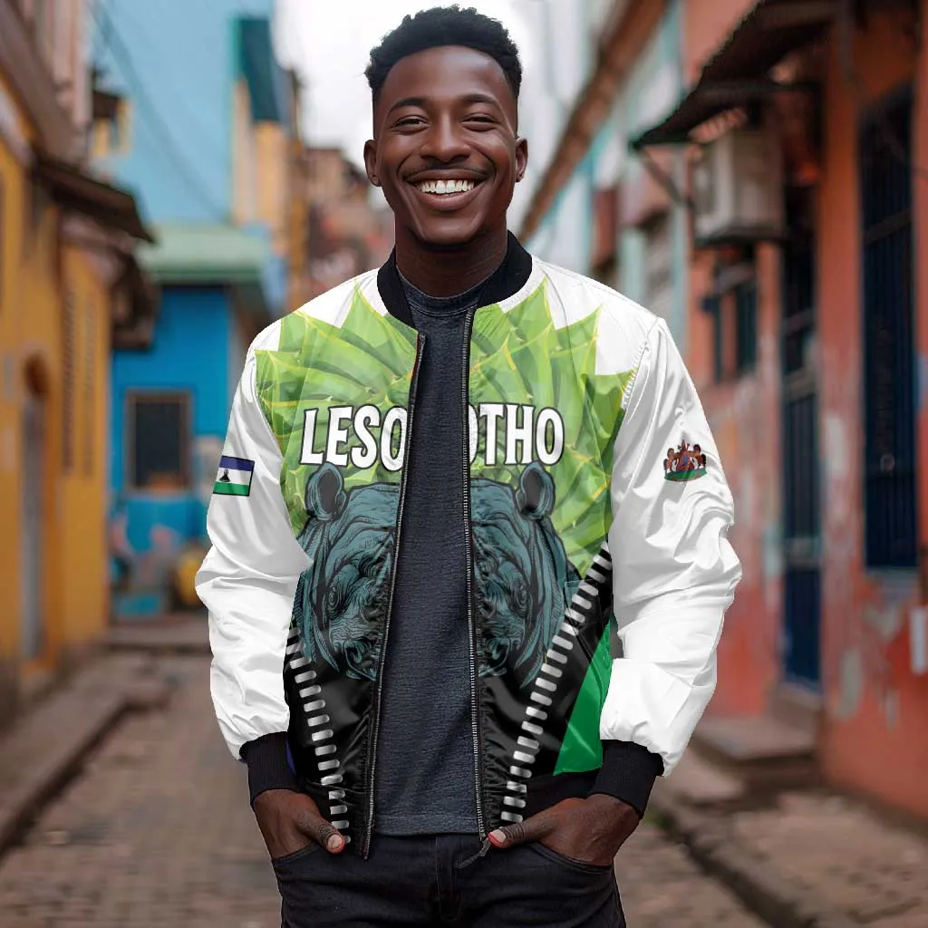 Personalised Afro Lesotho Bomber Jacket Black Rhinoceros Aloe Polyphylla LT15