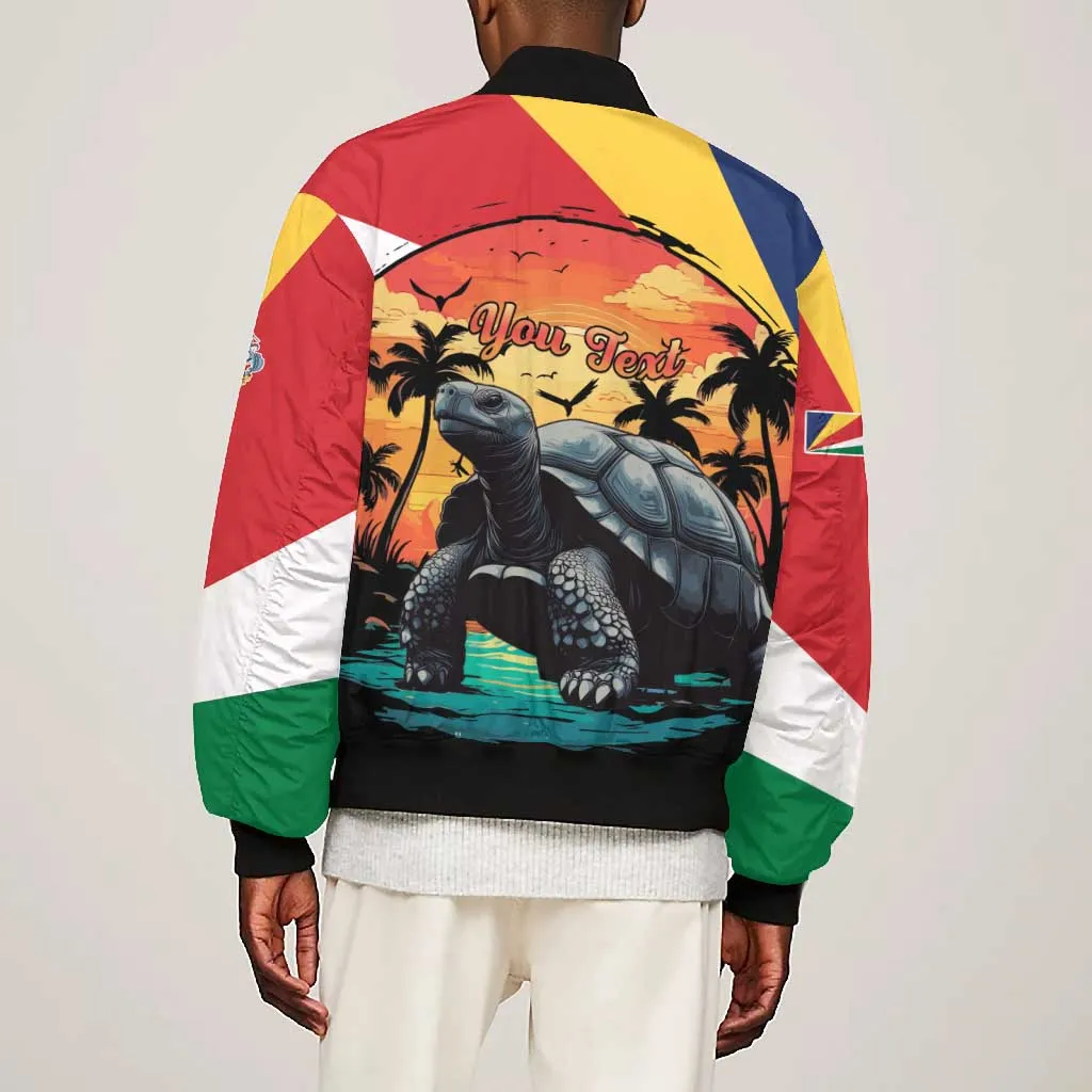 Personalised Afro Seychelles Bomber Jacket Aldabra Giant Tortoise With Beach Sunset LT15