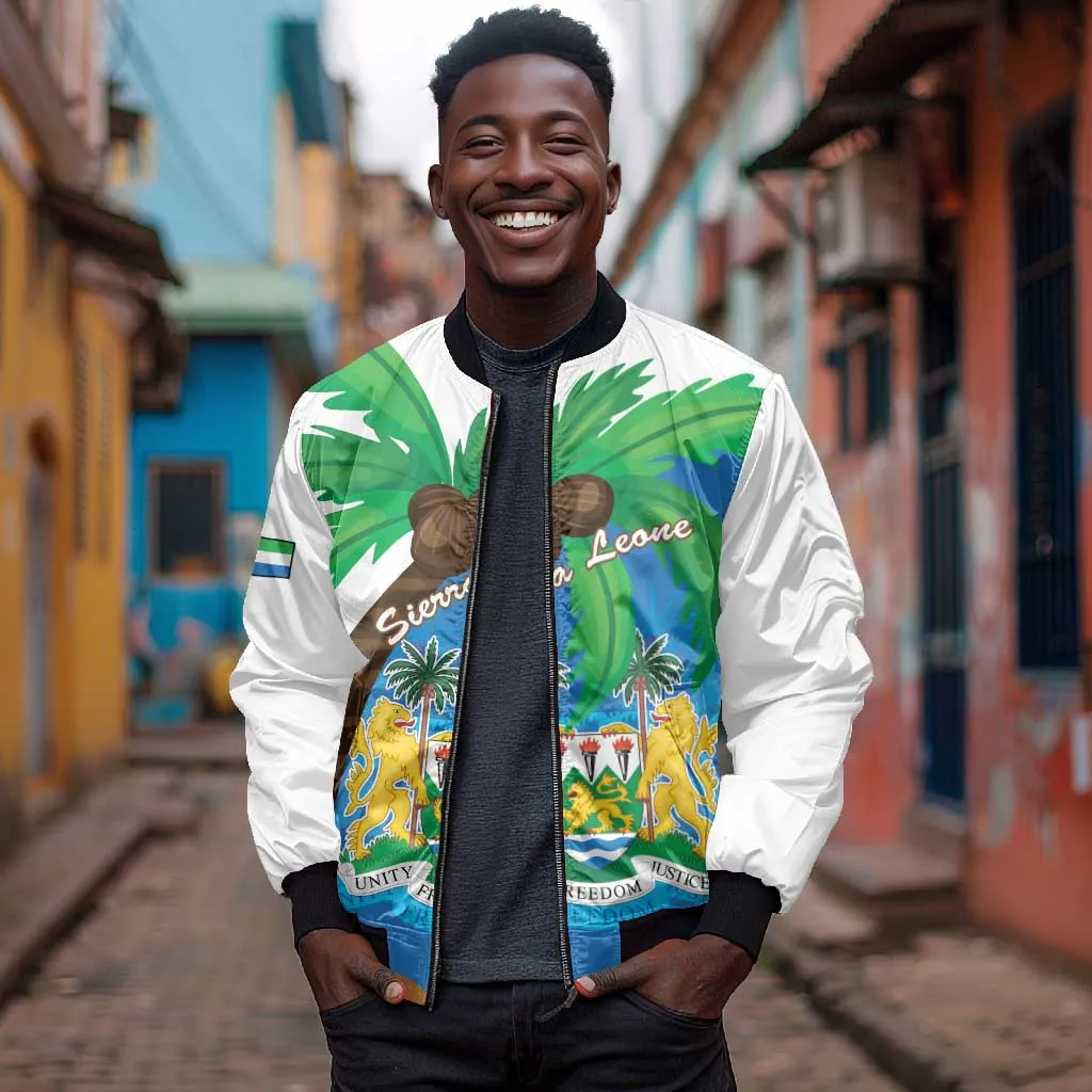 Personalised Afro Sierra Leone Bomber Jacket Coat Of Arms With Flag Map LT15