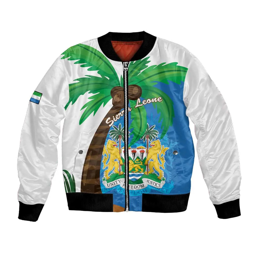 Personalised Afro Sierra Leone Bomber Jacket Coat Of Arms With Flag Map LT15