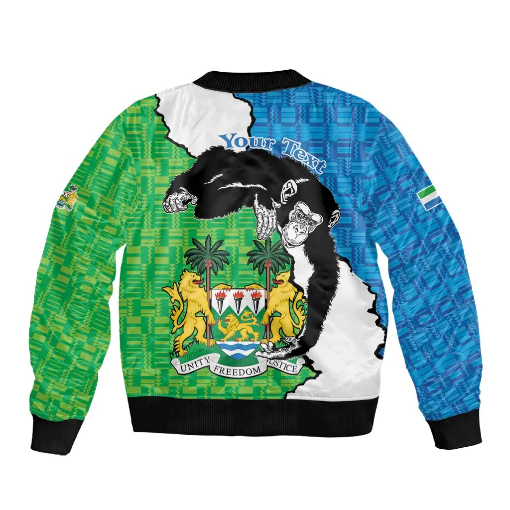 Personalised Afro Sierra Leone Sleeve Zip Bomber Jacket Chimpanzee Mix African Pattern LT15