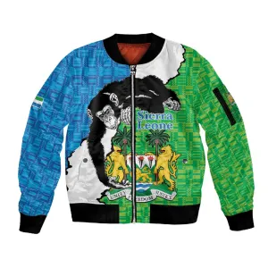 Personalised Afro Sierra Leone Sleeve Zip Bomber Jacket Chimpanzee Mix African Pattern LT15