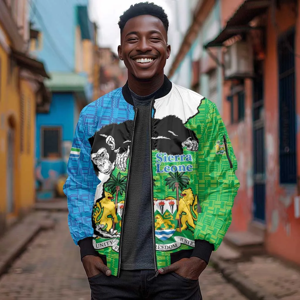 Personalised Afro Sierra Leone Sleeve Zip Bomber Jacket Chimpanzee Mix African Pattern LT15