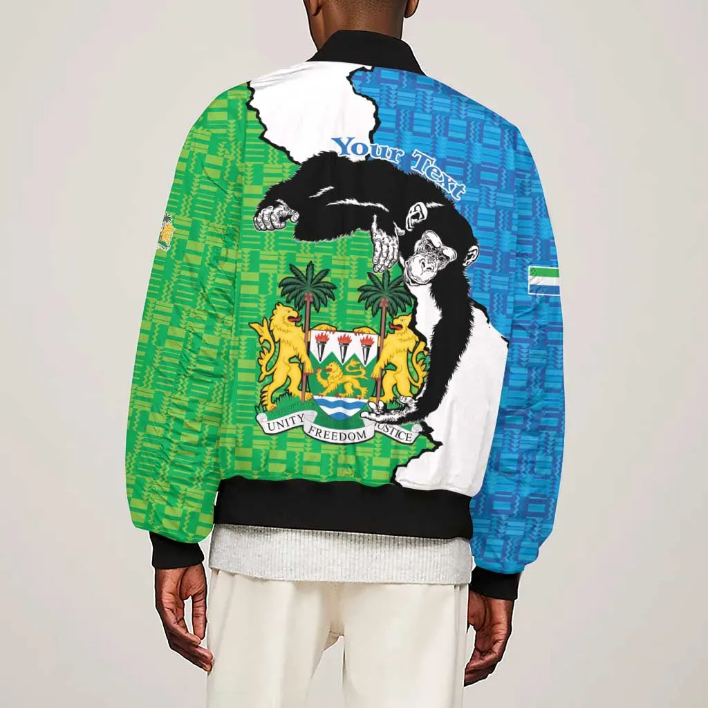 Personalised Afro Sierra Leone Sleeve Zip Bomber Jacket Chimpanzee Mix African Pattern LT15