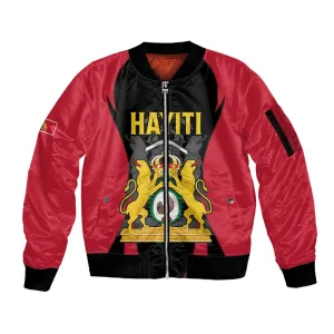 Personalised First Empire Of Haiti Sleeve Zip Bomber Jacket Coat Of Arms Sporty Style LT15