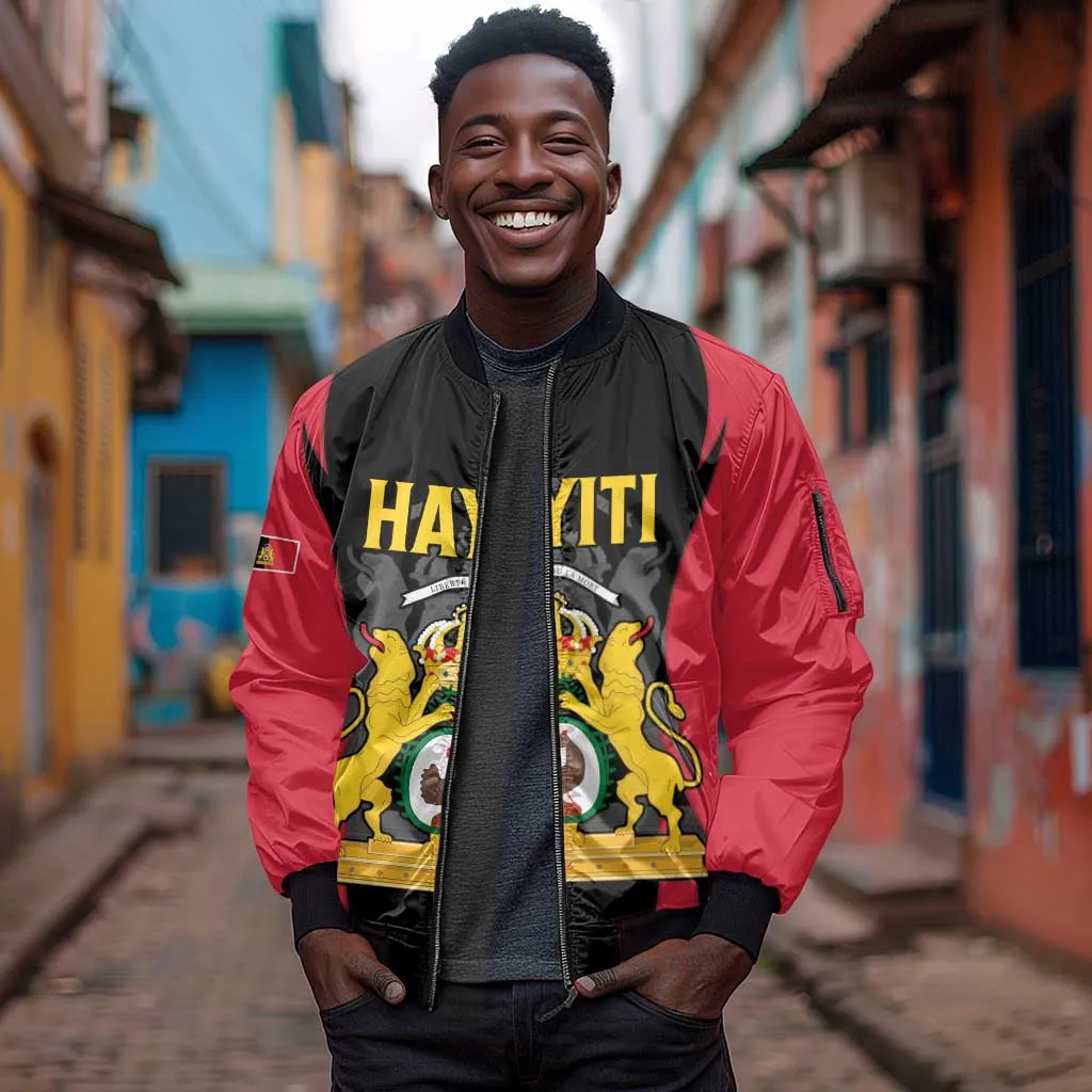 Personalised First Empire Of Haiti Sleeve Zip Bomber Jacket Coat Of Arms Sporty Style LT15