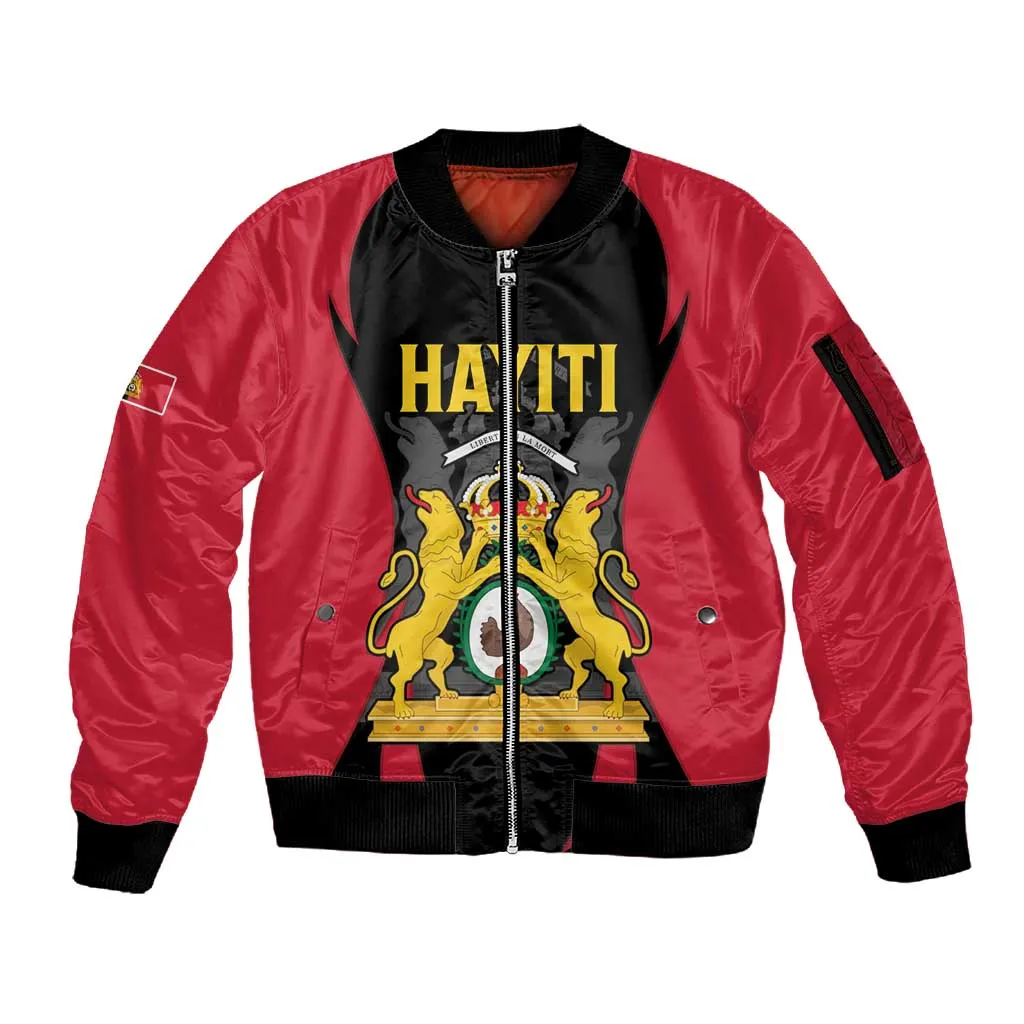 Personalised First Empire Of Haiti Sleeve Zip Bomber Jacket Coat Of Arms Sporty Style LT15