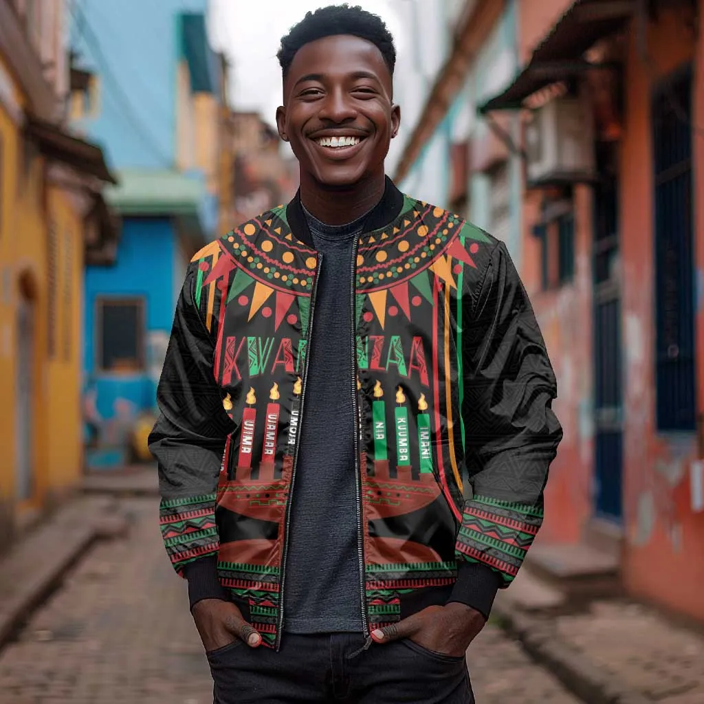 Personalized Afro-American Kwanzaa Bomber Jacket Kinara Candles African Pattern LT14
