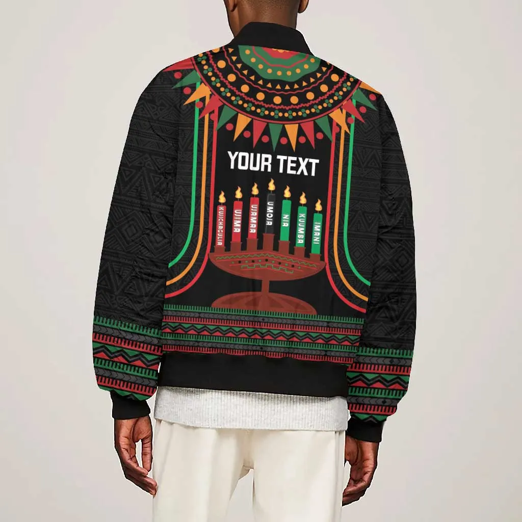 Personalized Afro-American Kwanzaa Bomber Jacket Kinara Candles African Pattern LT14