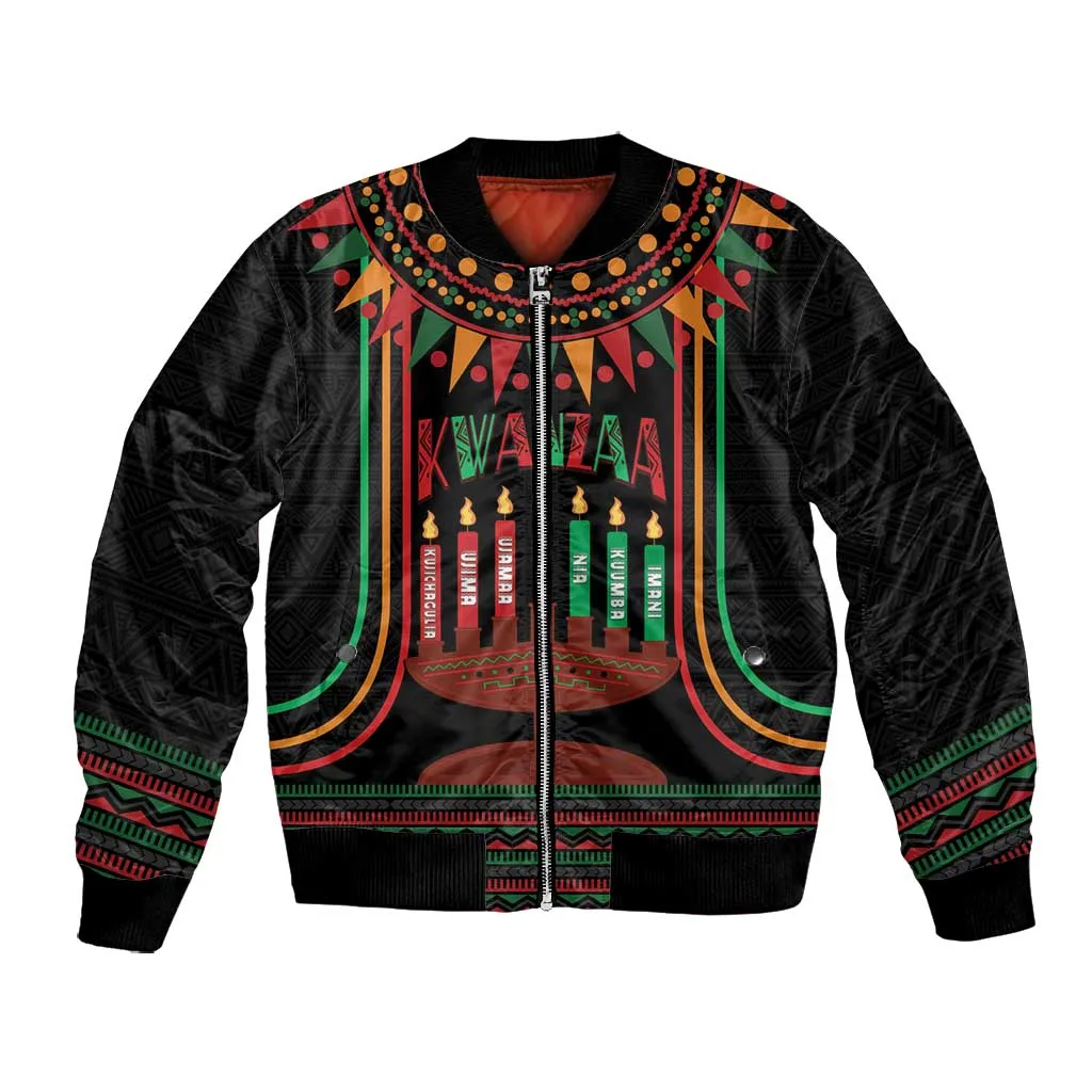 Personalized Afro-American Kwanzaa Bomber Jacket Kinara Candles African Pattern LT14